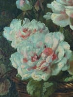 Tableau ancien bouquet de roses panier marbre paysage signé Boucher Lyon XIXe - Miniature 8