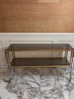 Belle table console design bronze vintage doré plateau verre st Willy Rizzo - Miniature 3