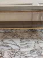 Belle table console design bronze vintage doré plateau verre st Willy Rizzo - Miniature 4