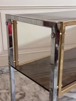 Belle table console design bronze vintage doré plateau verre st Willy Rizzo - Miniature 5