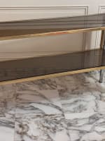 Belle table console design bronze vintage doré plateau verre st Willy Rizzo - Miniature 6