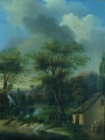 Tableau ancien paysage cascade aqueduc ruine romaine école lyonnaise XIXe cadre - Miniature 3