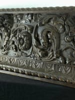 Spectaculaire parement ancien bois sculpté fleur rose baroque godrons frise 2M - Miniature 2