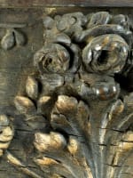 Spectaculaire parement ancien bois sculpté fleur rose baroque godrons frise 2M - Miniature 5