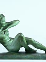 Grande statue art déco portrait de jeune femme nue Merval 85 cm terre cuite - Miniature 3