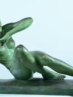 Grande statue art déco portrait de jeune femme nue Merval 85 cm terre cuite - Miniature 4