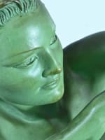 Grande statue art déco portrait de jeune femme nue Merval 85 cm terre cuite - Miniature 7