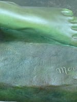 Grande statue art déco portrait de jeune femme nue Merval 85 cm terre cuite - Miniature 9