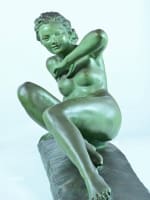 Grande statue art déco portrait de jeune femme nue Merval 85 cm terre cuite - Miniature 11