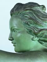 Grande statue art déco portrait de jeune femme nue Merval 85 cm terre cuite - Miniature 13