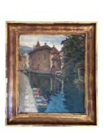 Beau tableau ancien paysage vue d'Annecy animé vieux pont Paul Barian 1900 - Miniature 9