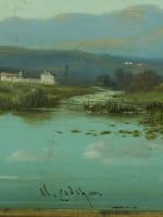 Tableau ancien Alfred Godchaux paysage animé montagne vallée rivière printemps - Miniature 8