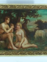 Tableau ancien portrait femme homme nu pastorale Arcadie A.J Boisson Nîmes XIXe - Miniature 2