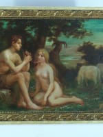 Tableau ancien portrait femme homme nu pastorale Arcadie A.J Boisson Nîmes XIXe - Miniature 3