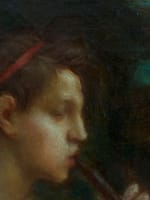 Tableau ancien portrait femme homme nu pastorale Arcadie A.J Boisson Nîmes XIXe - Miniature 14