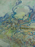 Ancien grand tableau abstraction Annie Cardin huile sur toile 1982 Bogratchew - Miniature 2