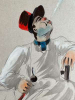 Ancien tableau pipe turque tabac narguilé chicha collection signé Robert XIXe - Miniature 4