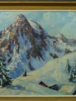 Tableau ancien HSP paysage de montagne sommet enneigé Alpes signé Forest 1930 - Miniature 2