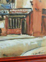 Beau tableau ancien rue Mouffetard Paris 5e animée Art Déco Cesar Bron Vlaminck - Miniature 4