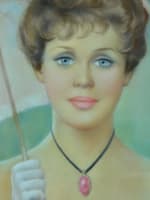 Ancien tableau portrait jeune femme à l'ombrelle et collier camée Jac Dum pastel - Miniature 7