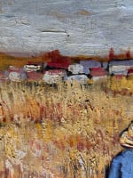 Tableau ancien impressionniste Alcaraz portrait homme champ de blé Van Gogh XXe - Miniature 6