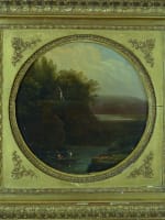 Ancien tableau paysage promeneur barque château école française 18e suiv Bidauld - Miniature 3