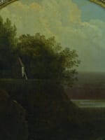 Ancien tableau paysage promeneur barque château école française 18e suiv Bidauld - Miniature 8