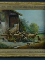 Beau tableau ancien départ du troupeau XIXe sv Paul Chaigneau signé Bertin - Miniature 2