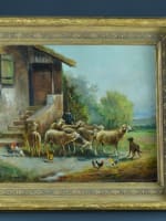 Beau tableau ancien départ du troupeau XIXe sv Paul Chaigneau signé Bertin - Miniature 3