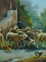 Beau tableau ancien départ du troupeau XIXe sv Paul Chaigneau signé Bertin - Miniature 4