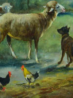 Beau tableau ancien départ du troupeau XIXe sv Paul Chaigneau signé Bertin - Miniature 7