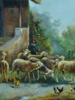 Beau tableau ancien départ du troupeau XIXe sv Paul Chaigneau signé Bertin - Miniature 10