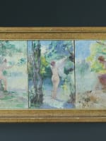 Ancien tableau portrait femme nue nymphe trois grâces au bain Louis Delfau - Miniature 5