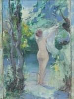 Ancien tableau portrait femme nue nymphe trois grâces au bain Louis Delfau - Miniature 6