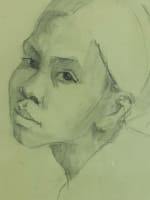 Tableau ancien portrait jeune fille orientaliste dessin fusain Art déco - Miniature 3