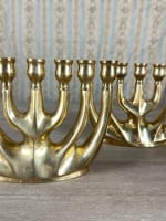 Bougeoir brutalist moderniste bronze 7 branches menorah 1950 liturgie design x2 - Miniature 1