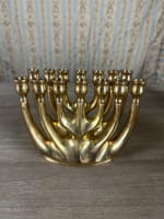 Bougeoir brutalist moderniste bronze 7 branches menorah 1950 liturgie design x2 - Miniature 2