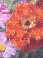 Tableau, ancien belle époque bouquet de fleurs jardinière porcelaine XIXe HST - Miniature 5