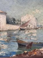 Tableau ancien marine vue du village des Martigues bord de mer bateau Olive - Miniature 1