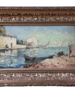 Tableau ancien marine vue du village des Martigues bord de mer bateau Olive - Miniature 4