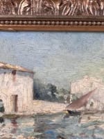 Tableau ancien marine vue du village des Martigues bord de mer bateau Olive - Miniature 6