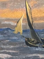 Ancien dessin marine Morbihan Bretagne bateau longeant la côte signé Landelle - Miniature 6