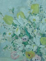 Tableau ancien grand bouquet de fleurs art déco nature morte vase Hélène Rivière - Miniature 5