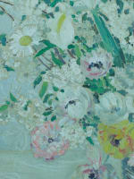 Tableau ancien grand bouquet de fleurs art déco nature morte vase Hélène Rivière - Miniature 6