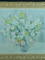 Tableau ancien grand bouquet de fleurs art déco nature morte vase Hélène Rivière - Miniature 14