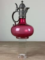 Ancienne aiguière, en cristal, verre couleur framboise renaissance, carafe - Miniature 2