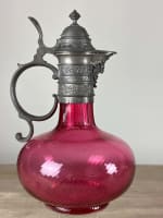 Ancienne aiguière, en cristal, verre couleur framboise renaissance, carafe - Miniature 4