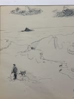 Dessin ancien école bretonne promeneur bord de mer Alexandre Minguet Pont-Aven - Miniature 3