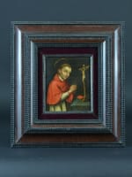 Beau tableau ancien religieux 17ème portrait de saint Charles de Borromée cuivre - Miniature 10