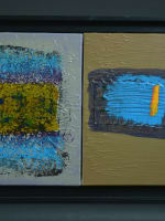 Ancien tableau abstrait contemporain Cosmos signé Nash cadre x 2 - Miniature 2